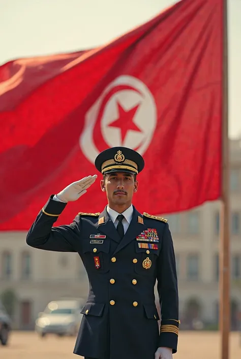 Officer saluet a tunisian flag