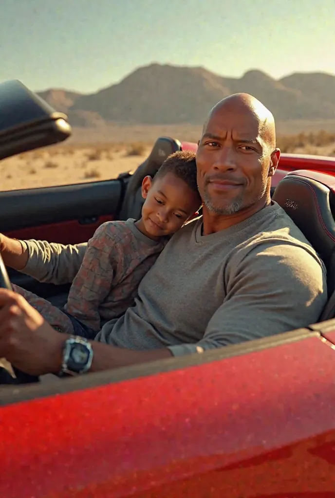 The Rock is seen with his son in a Lamborghini car; the colors of the 3D model are very beautiful and look realistic.
