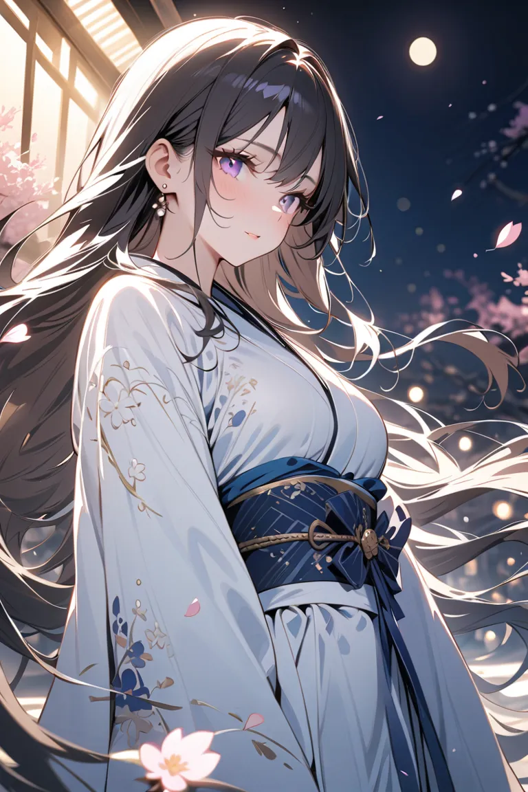 (masterpiece, best quality, ultra-detailed), (dramatic lighting, cinematic composition), (shallow depth of field, bokeh background),  
A breathtaking black-haired woman with long, flowing hair, wearing an intricately embroidered kimono with a motif of fall...