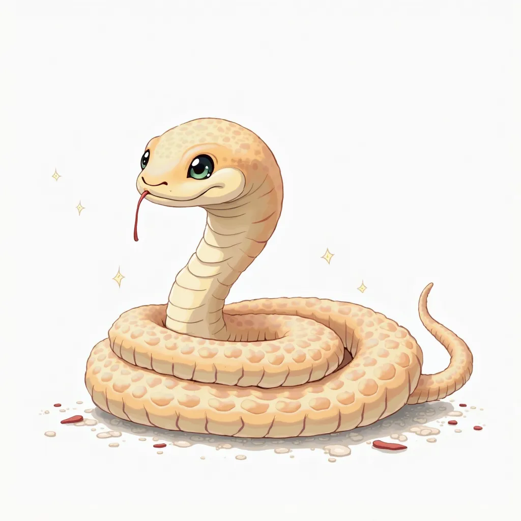 Miyazaki style illustration. good snake. white background.