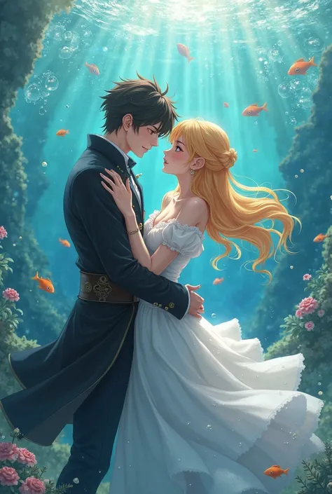 Eren Jeager Kiss Princess Peach,anime style,water,nakeds