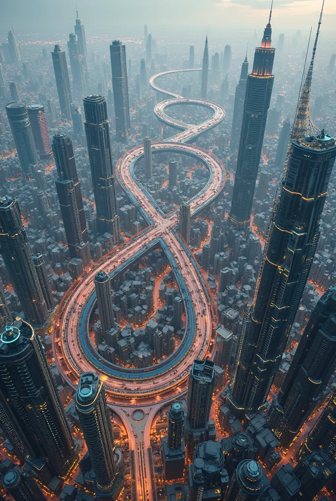 Design of a densely populated city in the form of an infinity symbol 