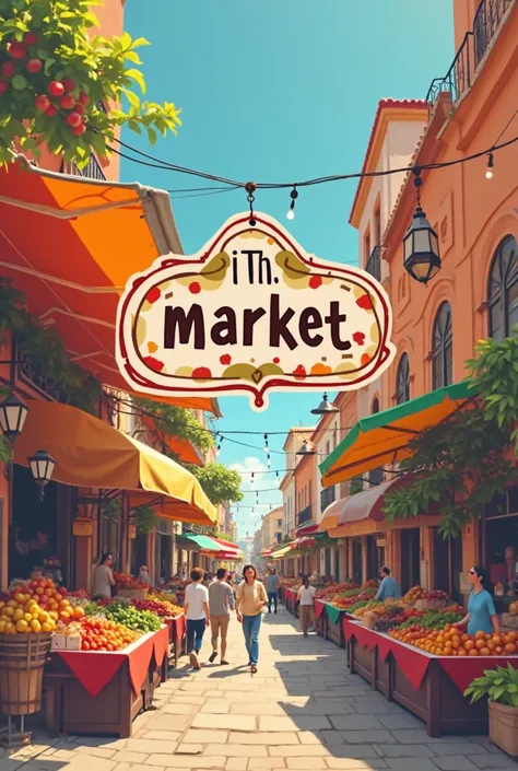  Create a logo for "I'm at the market"  style in Portuguese 