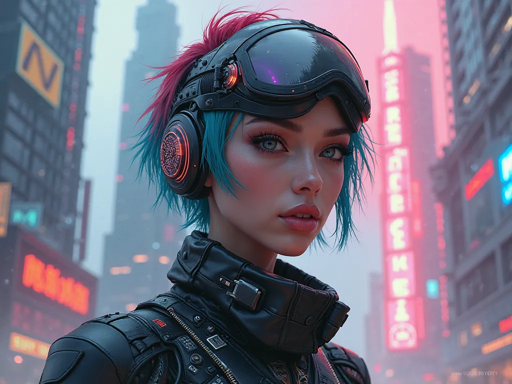 beautiful girl with cyberpunk future style