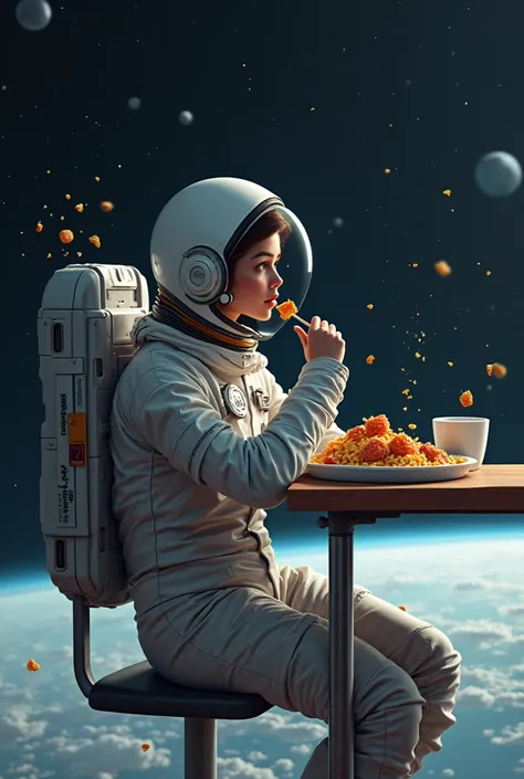 An impulsive breakfast in the space seen from the front