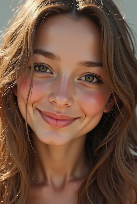 Clear closeup face with long hairs smily face 