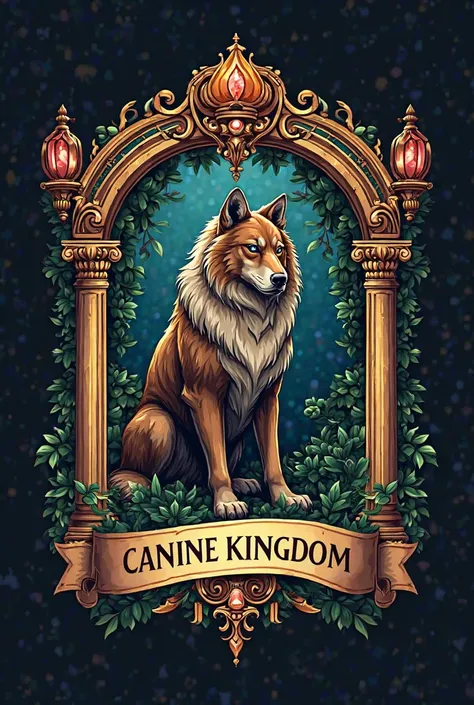 Make me a logo that says: "The canine kingdom"  in Spanish.