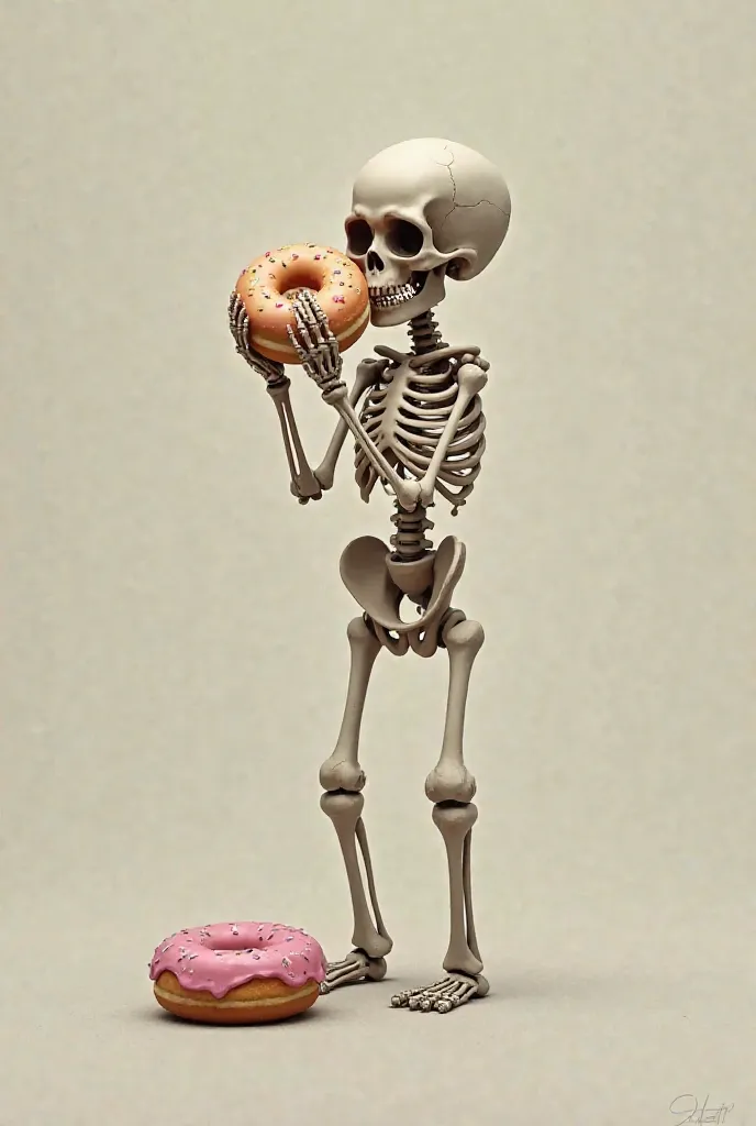 Skeleton with autism eating donuta