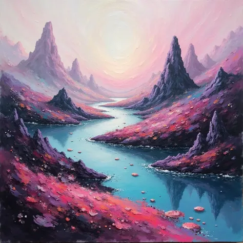 White Pink Purple Black Turquoise Painting, fantasy landscape,  magic , [典雅, Abstract Expressionism