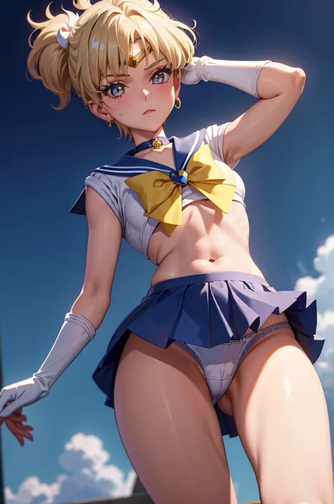 (top-quality:1.1), (​masterpiece:1.4), (absurderes:1.0), portlate, a closeup,
1little girl, Sailor Uranus, KizukiAi,, large full breasts, Aqua Eye, blonde  hair, Sailor Senshi Uniform, Sailor collar, chest bow, Yellow Ribbon, Appealing skirt, White elbow g...