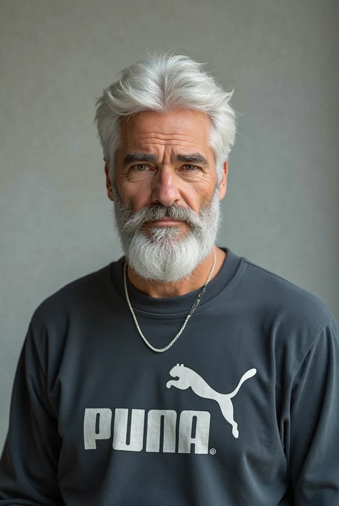 I want him to have a puma sweatshirt
He's going to have white hair and a white beard without being an old man 