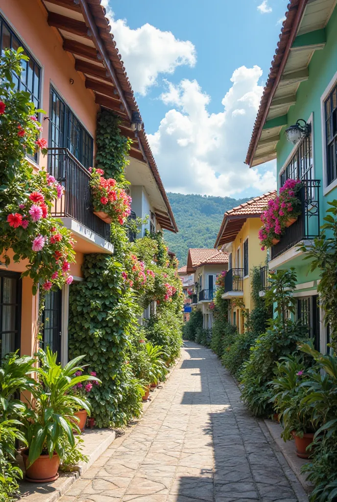 A street adorned with blooming beauty, where pastel hues and lush gardens create a welcoming, sun-kissed scene. 🌸🏡 The gentle curve of the road invites a leisurely stroll, where every glance reveals a new burst of color and verdant life. 🌿☀️ Balconies over...