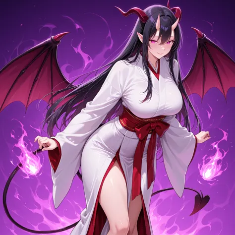 Embodiment of lustful milf succubus inside of shrine maiden full of purity in extraordinarily beautiful mature girl wearing a sacred, traditional kimono shrine maiden outfit that fully covers her body cover the parts of the body that arouse lust yet is for...