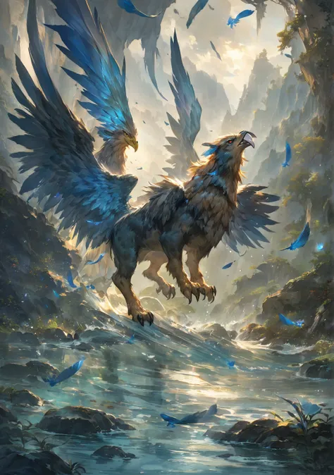 マジック・ザ・ギャザリングのnature and water , nature and water ,  Creature, Gryphon with blue feathers,  Anime Fantasy Illustrations ,  anime fantasy art ,