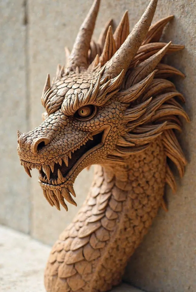 Carved dragon wood head 
