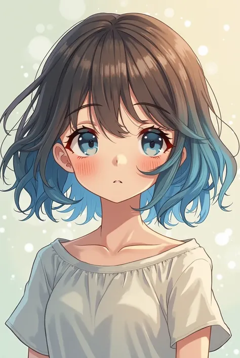 Anime picture of a girl with blue hair and brown hair wearing classic 