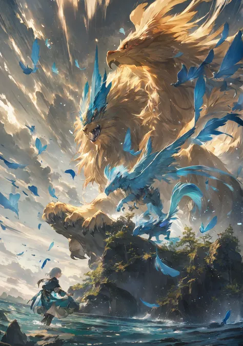 マジック・ザ・ギャザリングのnature and water , nature and water ,  Creature, Gryphon with blue feathers,  Anime Fantasy Illustrations ,  anime fantasy art ,