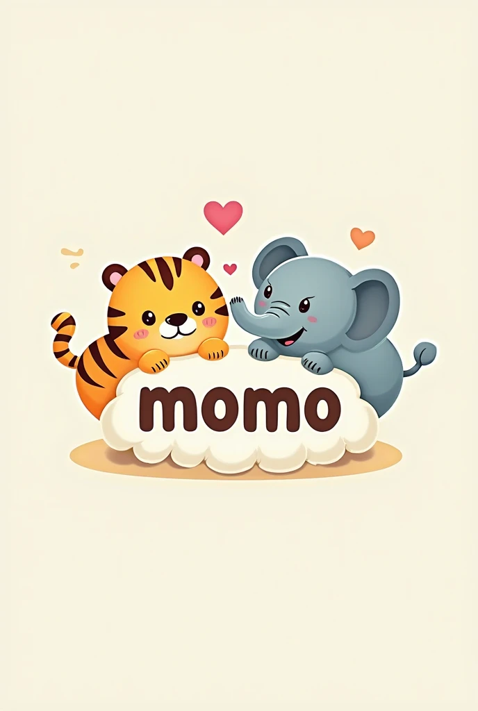 I want to logo that includes tiger and elephant and the content is MoMo. Create cute version 