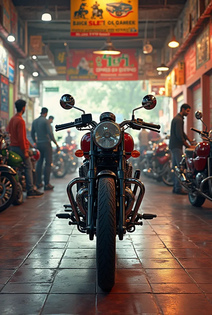 Give me prompts of HondaCb350 images in india showroom

