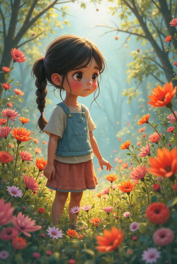 One day, as Sunny is playing near the edge of the village, she notices something strange – the colors in her favorite flowers have started to fade! The once vibrant garden now looks pale, and even the birds no longer have their bright feathers. Sunny knows...