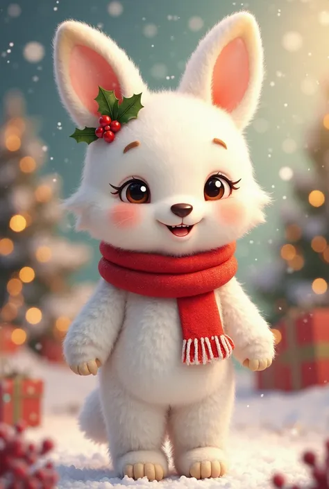 make me a lovely Christmas mascot, not santa, a cute cartoon animal in white