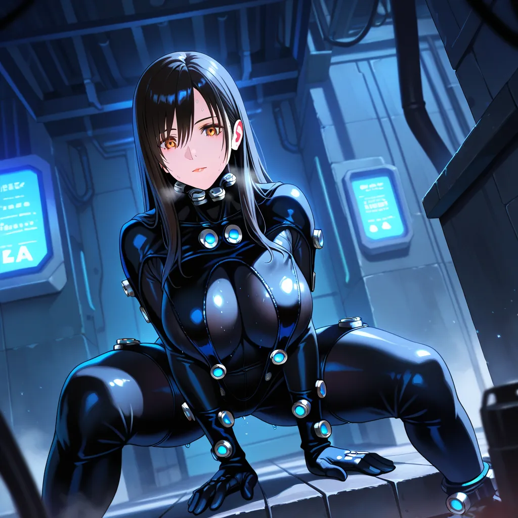 gantz,large breasts,bodysuits,sweating