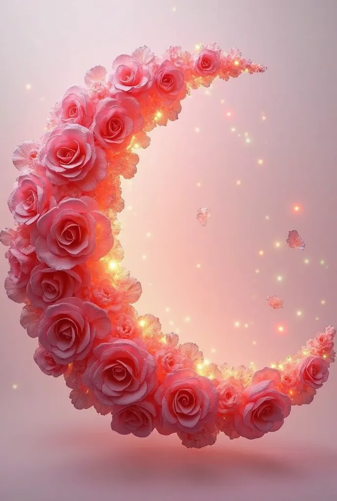 Create image of half moon that is made from rose flowers  without background