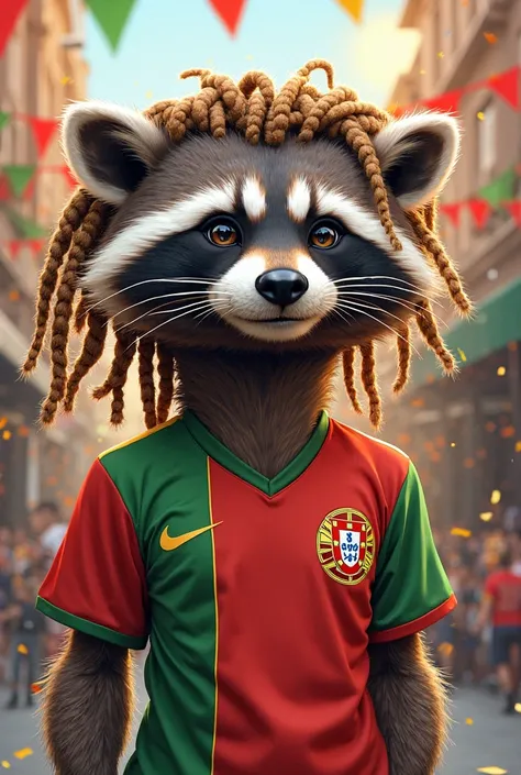 But what is a raccoon with dreadlocks and a shirt for the Portuguese national team 