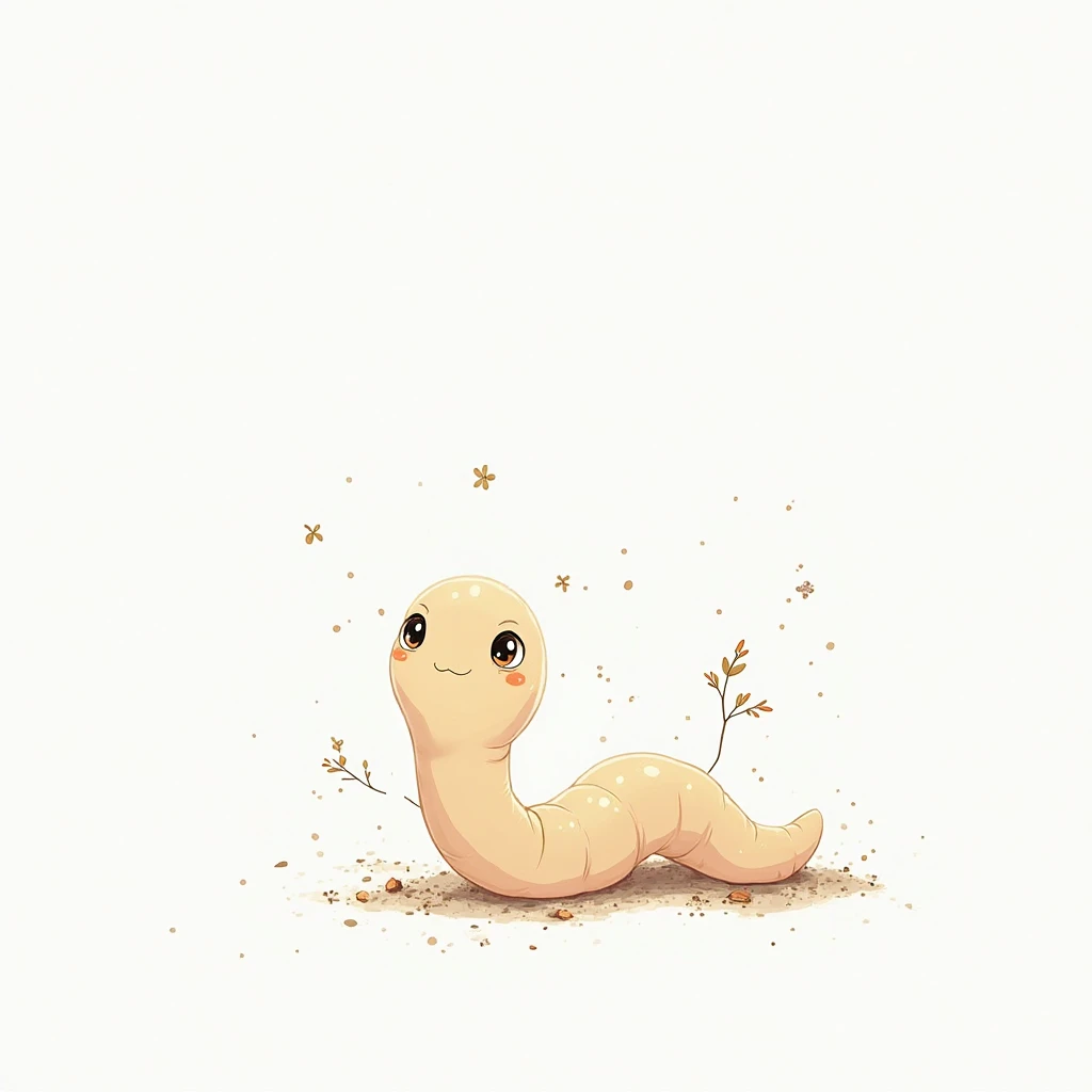 Miyazaki style illustration. good earthworm. white background.