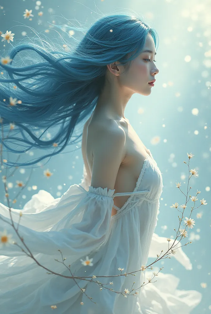 japanese girl dancing naked, long blue hair