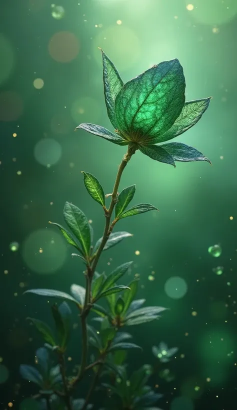 "An elegant "Allen.Which", is made of green emerald all around, there is a delicate and transparent green haze around.  Background is softly blurred , to highlight emerald and dimka,  creating a dreamy , has a soft focal effect. The colors are rich., and t...