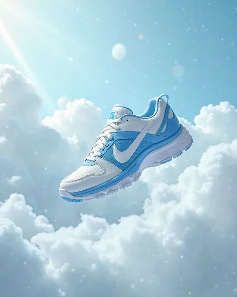 
An ultra-realistic advertising image in HD of a Nike Air, highlighting its lightness and comfort. The Tennis é azul escuro e branco.
The setting is composed of soft and ethereal clouds, creating the feeling of a soft step. The Tennis,  in the spotlight, p...