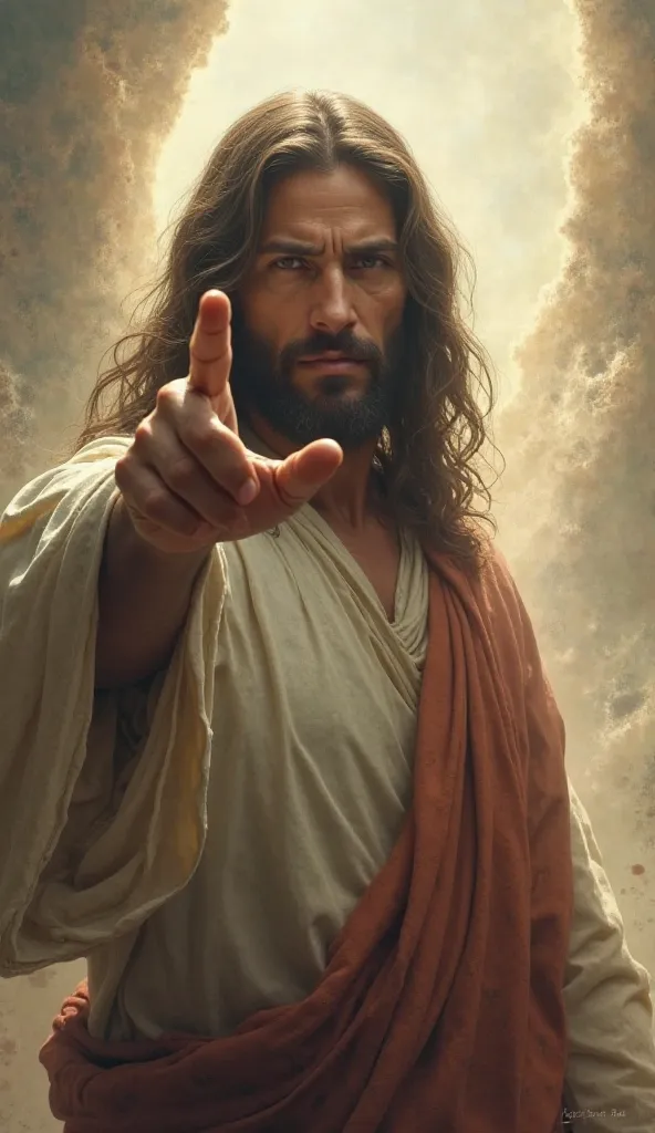 Create an image of Jesus looking and pointing your pointer finger on the screen 