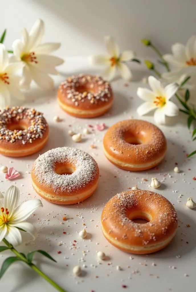 Create a menu for my Madu Oliveira store that includes mini cake donuts and white lily flowers 