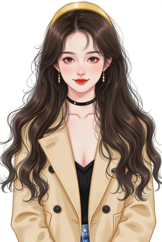  A picture of a long-haired woman in a jacket,    high quality fanart  ,   Portrait of a black fan Yoshihide   , Bowart style   ,  Realistic cute girl painting , Portrait of a Korean actress ,    HIGH QUALITY PORTRAIT ,     hand-drawn cartoon art style ,  ...