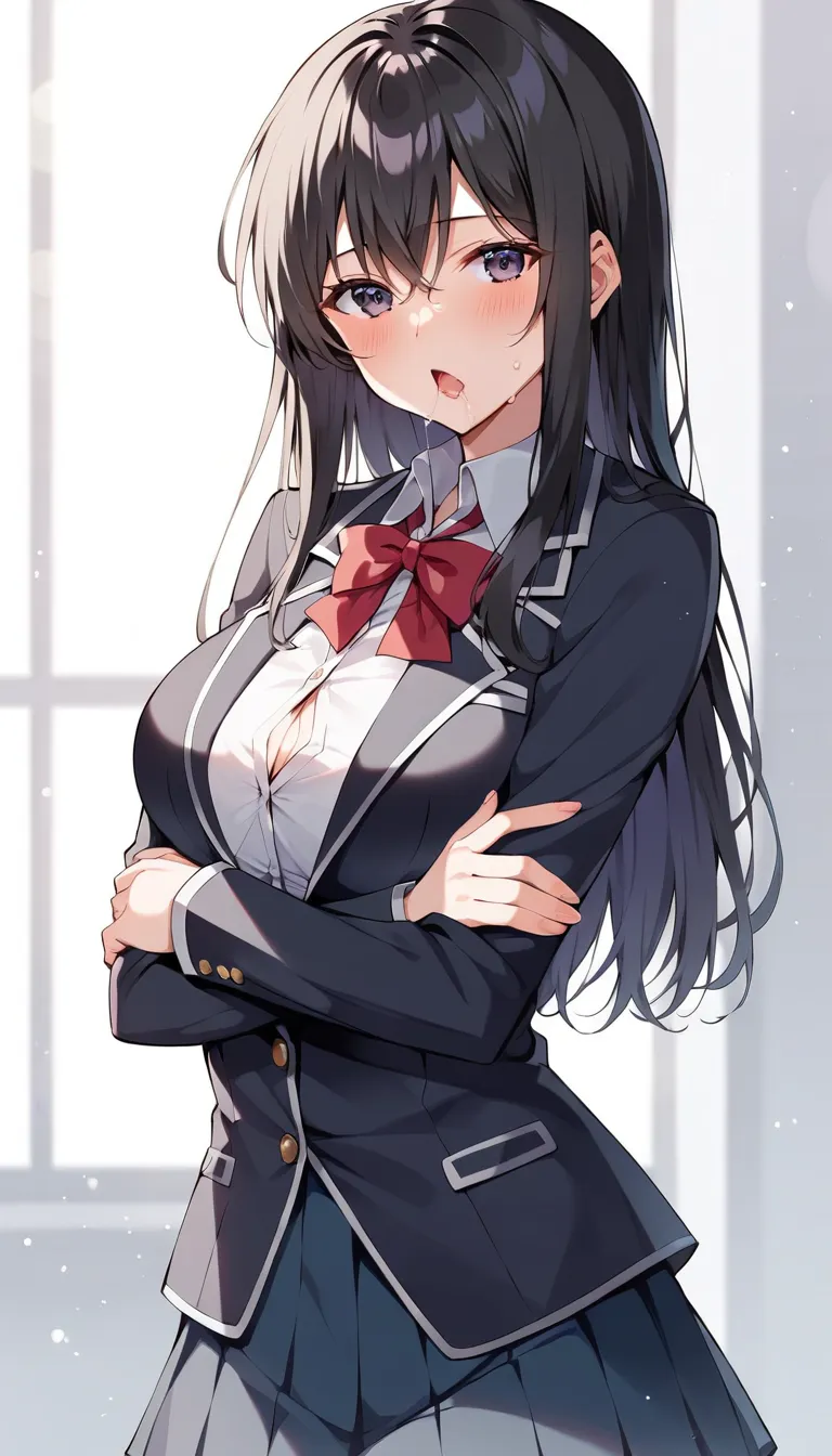  score_9, score_8_up, score_7_up,ultra high definition,Absolute Determination,32K,masterpiece,Highest quality,super image quality,exquisite and beautiful face and eyes, Woda, Surreal,Beautiful Japanese Mature,  black hair, long hair, school uniform, blazer...