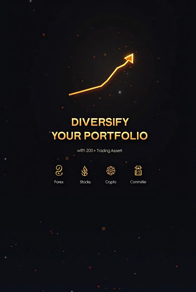 A sleek and modern trading portfolio concept with a #1a1477 background and #f3c066 text highlights. The design is clean and minimalistic, featuring a smooth upward-trending golden line graph in the background, subtly blending into the dark theme. Centered,...