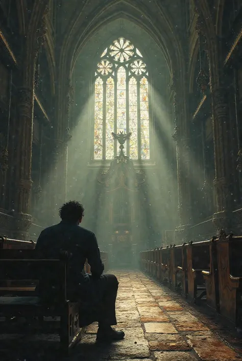 Lonely person reflecting in a church