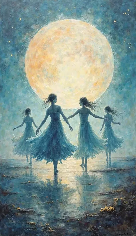 FineArt! Abstract, dancing under giant moon