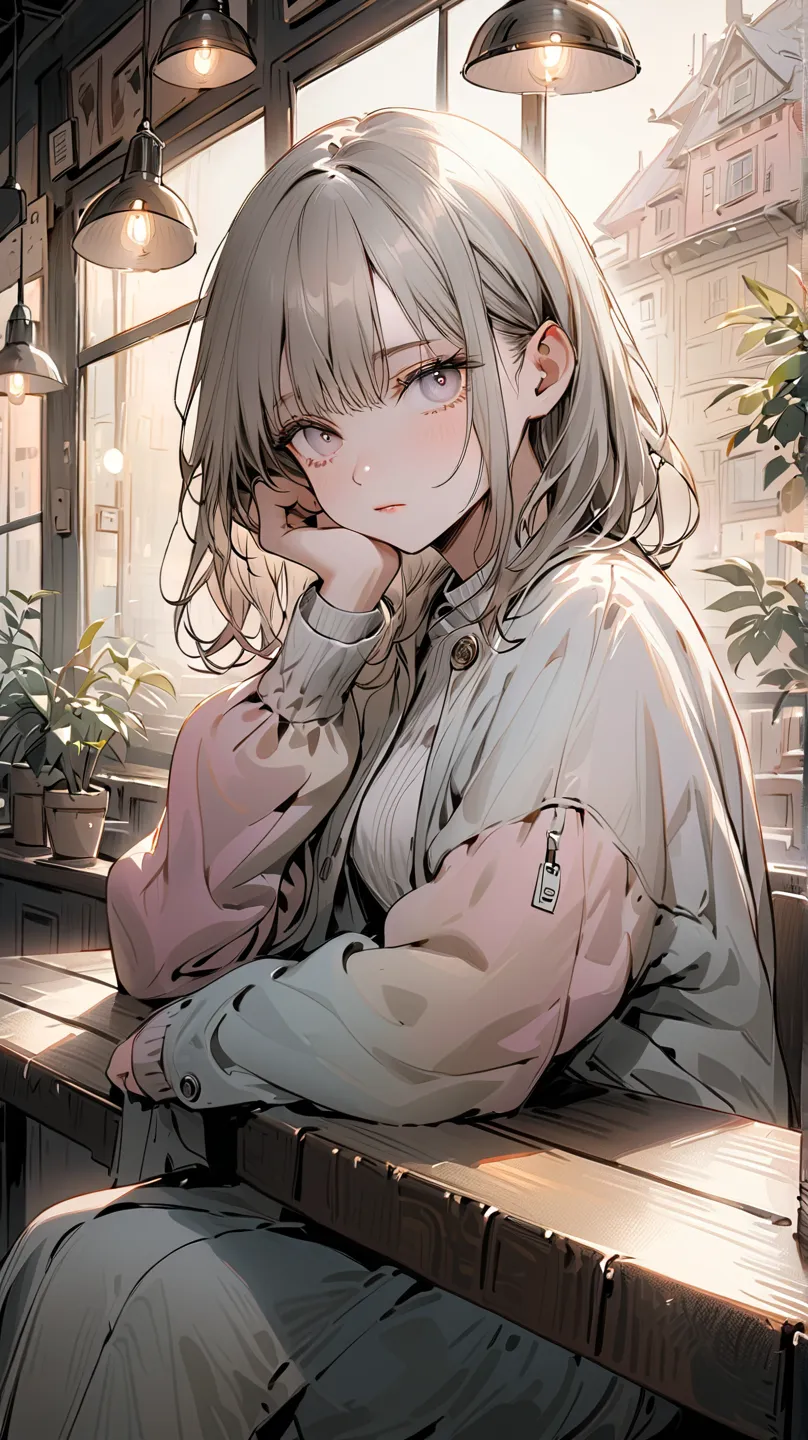  Beautiful illustration, the central figure is a girl with fair skin and who appears to be in her late s. She has large, expressively light-colored eyes. Her expression is thoughtful, or pensive, neither overtly happy nor sad. She is wearing a uniform jack...