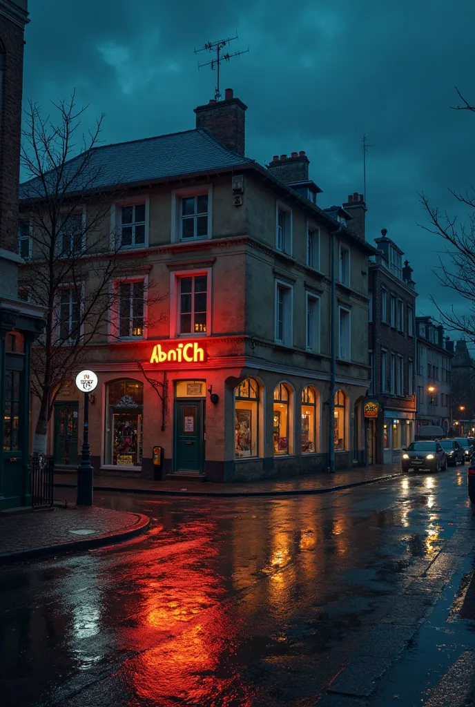 arafed view of a building with a sign that says bch, during night, it is night time, it's night time, night time scene, at night time, night realism, night view, scenic view at night, night photo, in night, it is night and raining, night scene, at evening ...