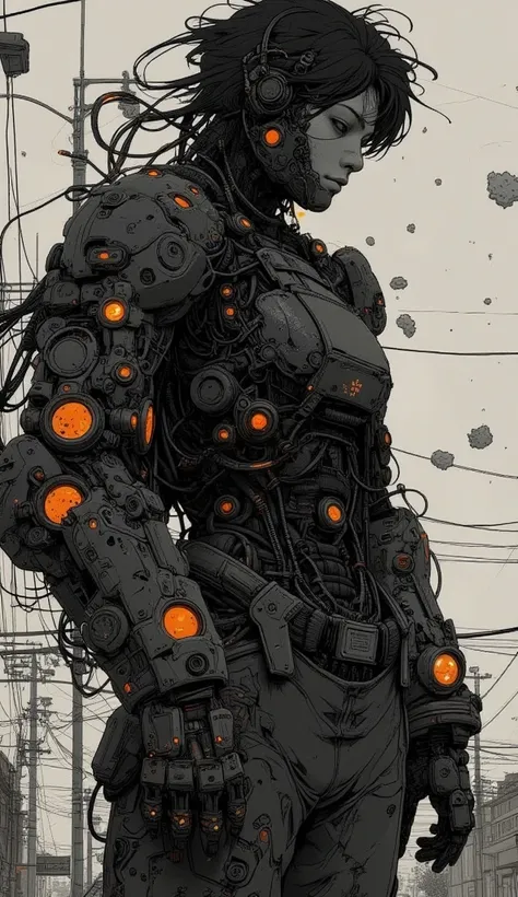 masterpiece, best quality, amazing quality, very aesthetic, absurdres, newest, gritty_manga_sketch, cyberpunk_dystopia, transhuman, cyborg_warrior, close-up, more_machine_than_human, exposed_cables, mechanical_limbs, dark_silhouette, atmospheric_lighting, ...