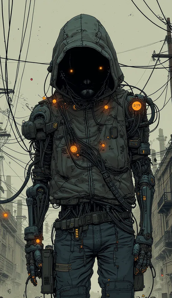 masterpiece, best quality, amazing quality, very aesthetic, absurdres, newest, gritty_manga_sketch, cyberpunk_dystopia, transhuman, cyborg_warrior, close-up, more_machine_than_human, exposed_cables, mechanical_limbs, dark_silhouette, atmospheric_lighting, ...