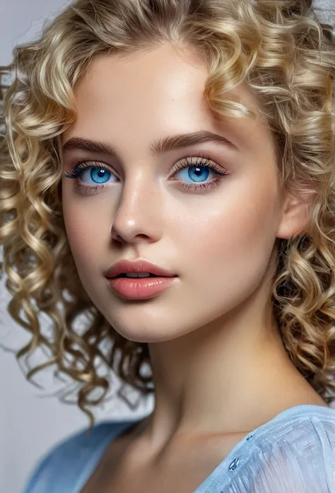 (High quality 4K profile picture of a European girl: 1.1, 20 years old, curly blonde hair, beautiful detailed blue eyes, beautiful detailed lips, extremely detailed eyes and face, long eyelashes), (Skin detail), (best quality,4k,8k,highres,masterpiece:1.2)...