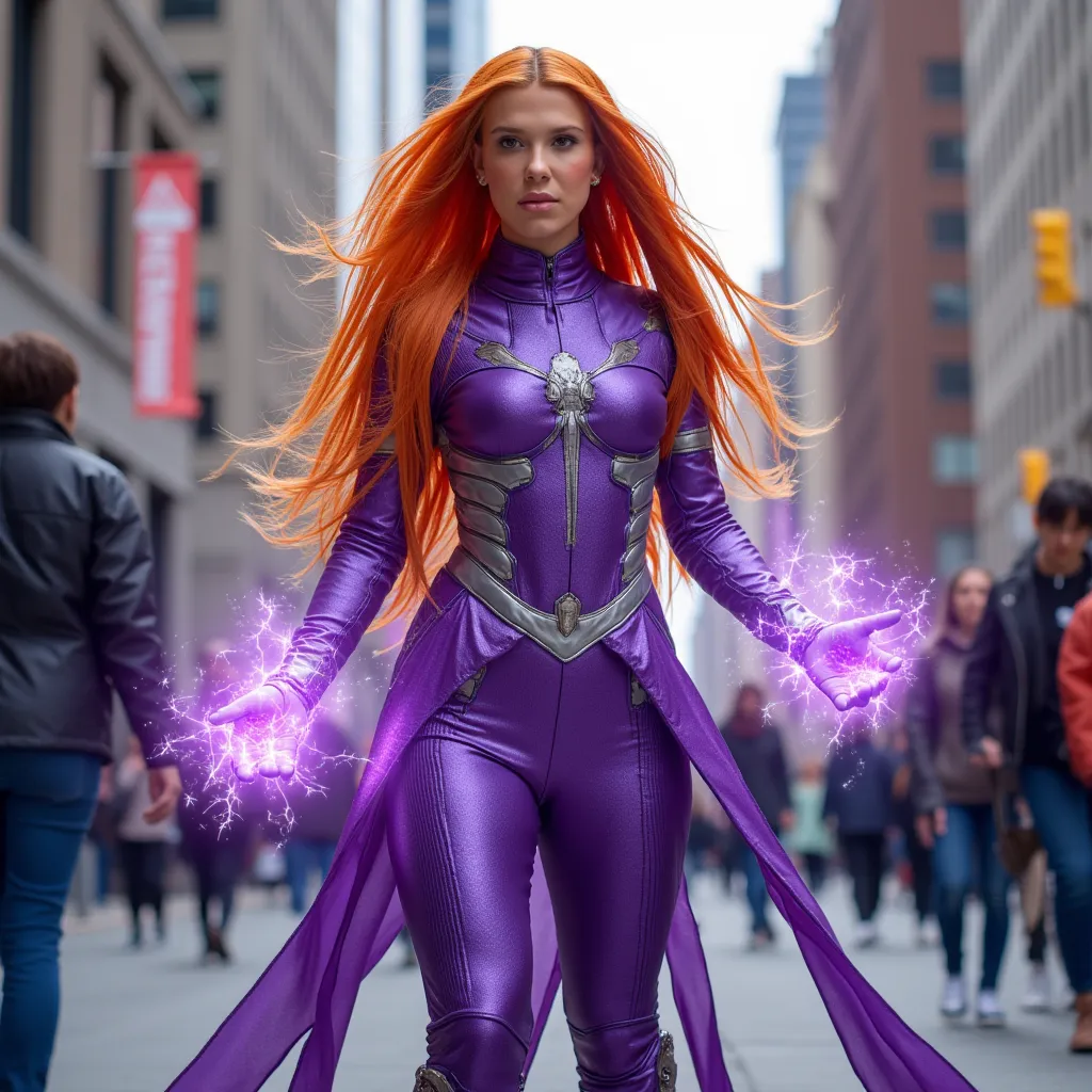 Dress like a star fire cosplay, standig street, on side, full body, high resolution 8k,