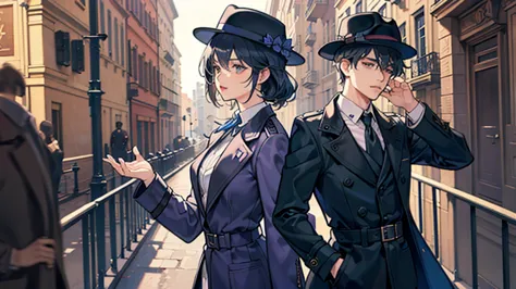 A mysterious incident unfolds in a city reminiscent of Italy. A lone female detective, dressed like a 1940s investigator in a trench coat and fedora, is depicted investigating the case from various angles.