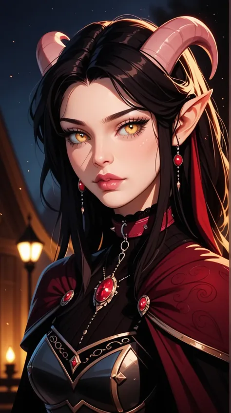  score_9, score_8_ upwards, score_7_ upwards, score_6_ upwards, score_5_ upwards, (((  beautiful , high quality photo))),  portrait, score_9, score_8_ upwards, score_7_ upwards, sadness,  cute face,  tiefling, black big horns,  yellow eyes, black hair,  bl...