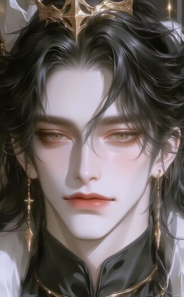 (masterpiece,best quality,ultra_detailed,highres,absurdres),1 mature male, 30-ish, (wide shoulder), (muscular), male focus, solo, black absurdly long hair, long hair, east Asian emperor's crown, emperor's clothes, emperor's uniform, Hanfu, emperor, Chinese...