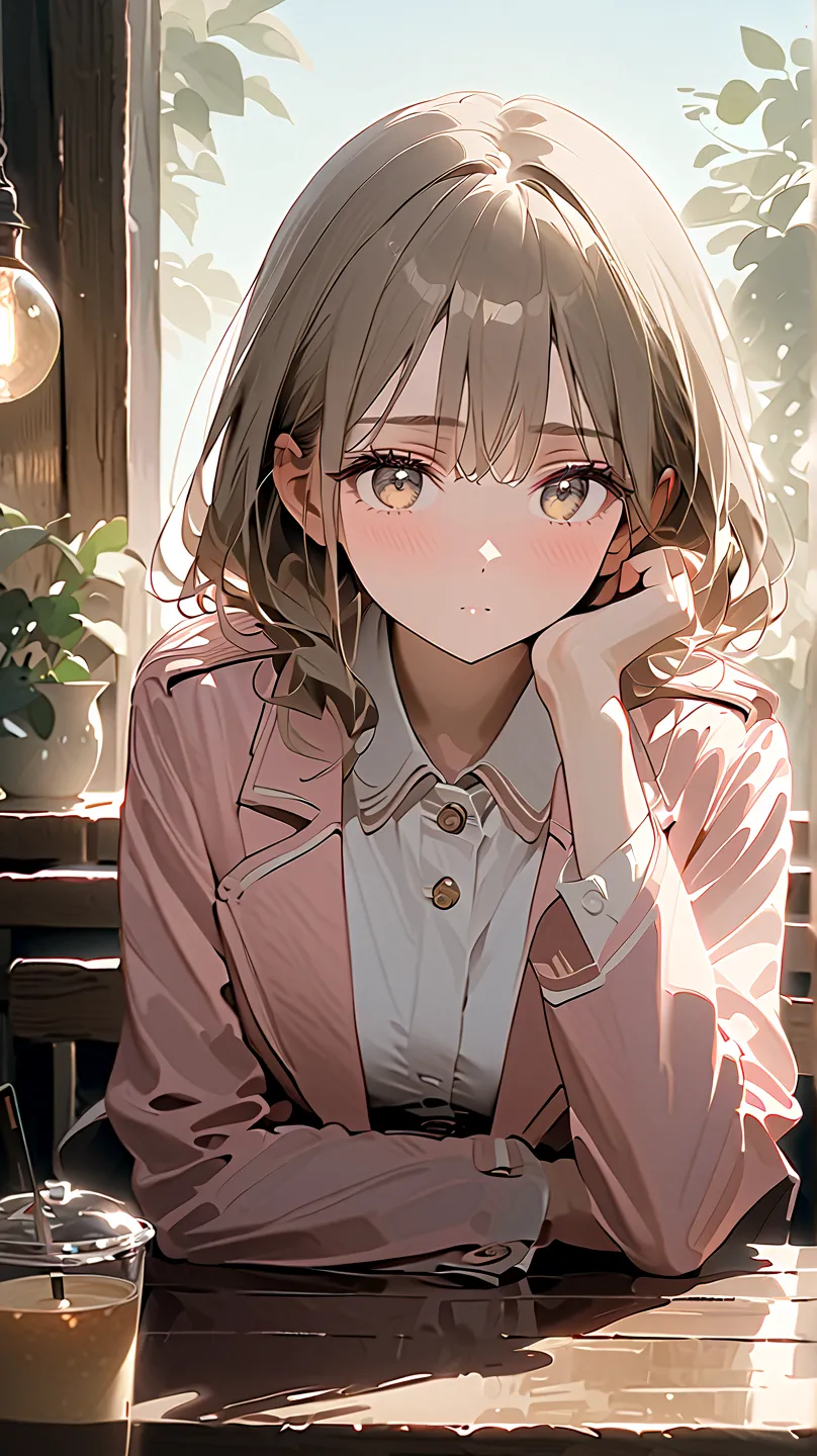  Beautiful illustration, the central figure is a girl with fair skin and who appears to be in her late s. She has large, expressively light-colored eyes. Her expression is thoughtful, or pensive, neither overtly happy nor sad. She is wearing a uniform jack...