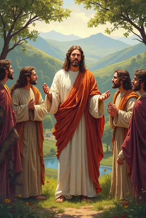 Illustration of Jesus teaching his disciples.